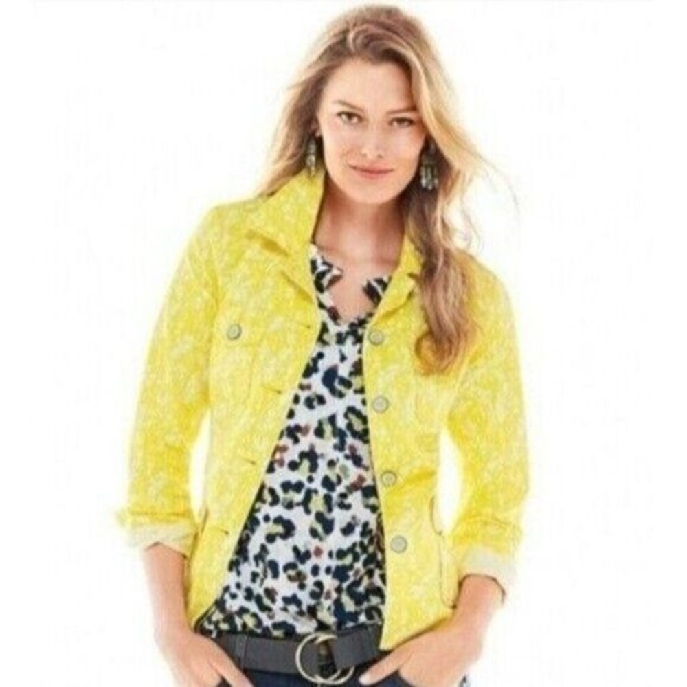 Cabi‎ Daffodil Jacket Womens Small Yellow Floral Utility Button Up 5160 Cotton
